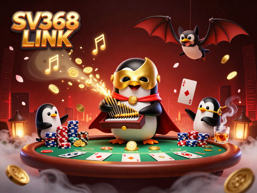 Engage with SV368 LINK adventures at an animated casino scene featuring a whimsical penguin.