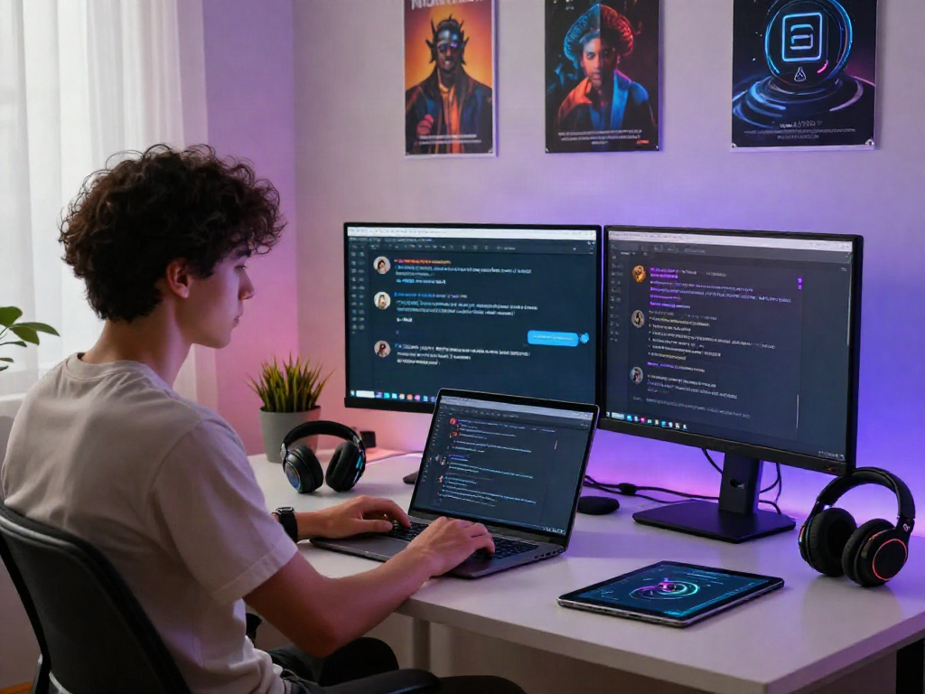 Engaging AI NSFW chat interaction in a modern tech workspace.