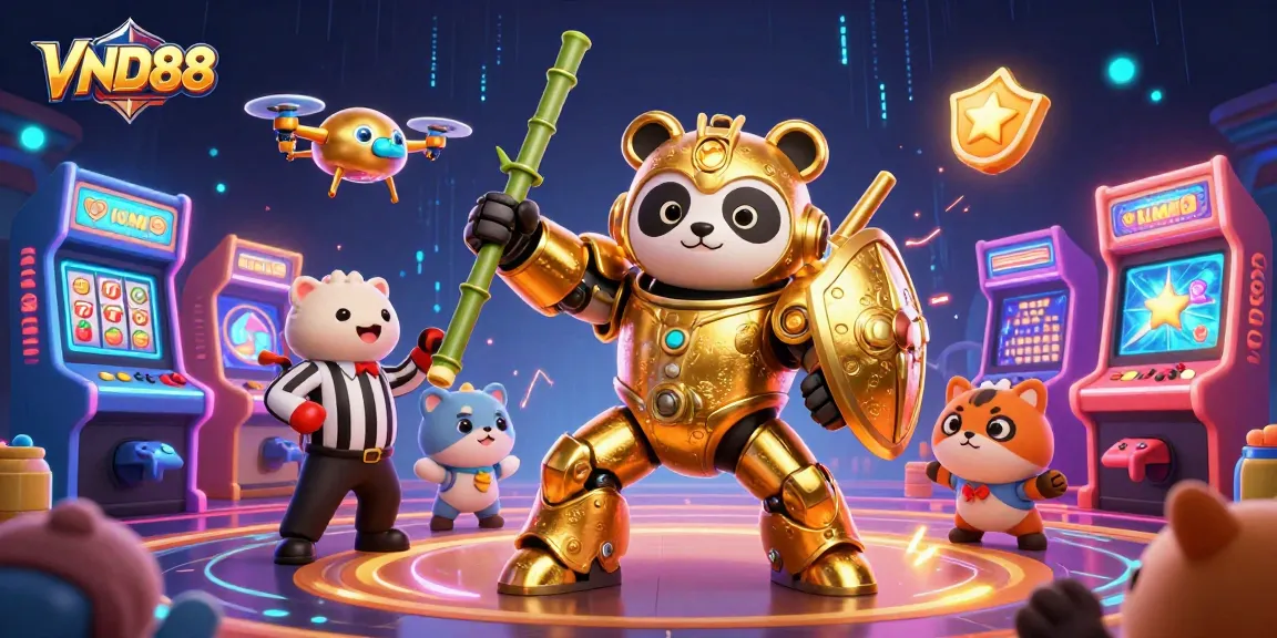 Engage with exciting gameplay at VND88, featuring a dynamic 3D gambling arena illustration.