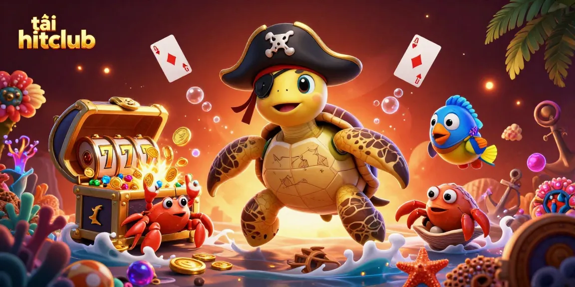 Experience the excitement of tải hitclub with this vibrant underwater scene of a pirate turtle and treasure.