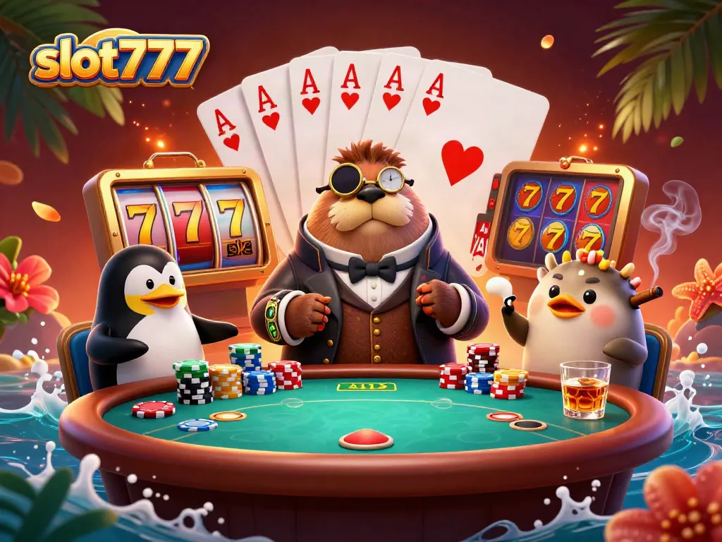 Spin and win on slot777 with a jolly walrus at an underwater poker table!